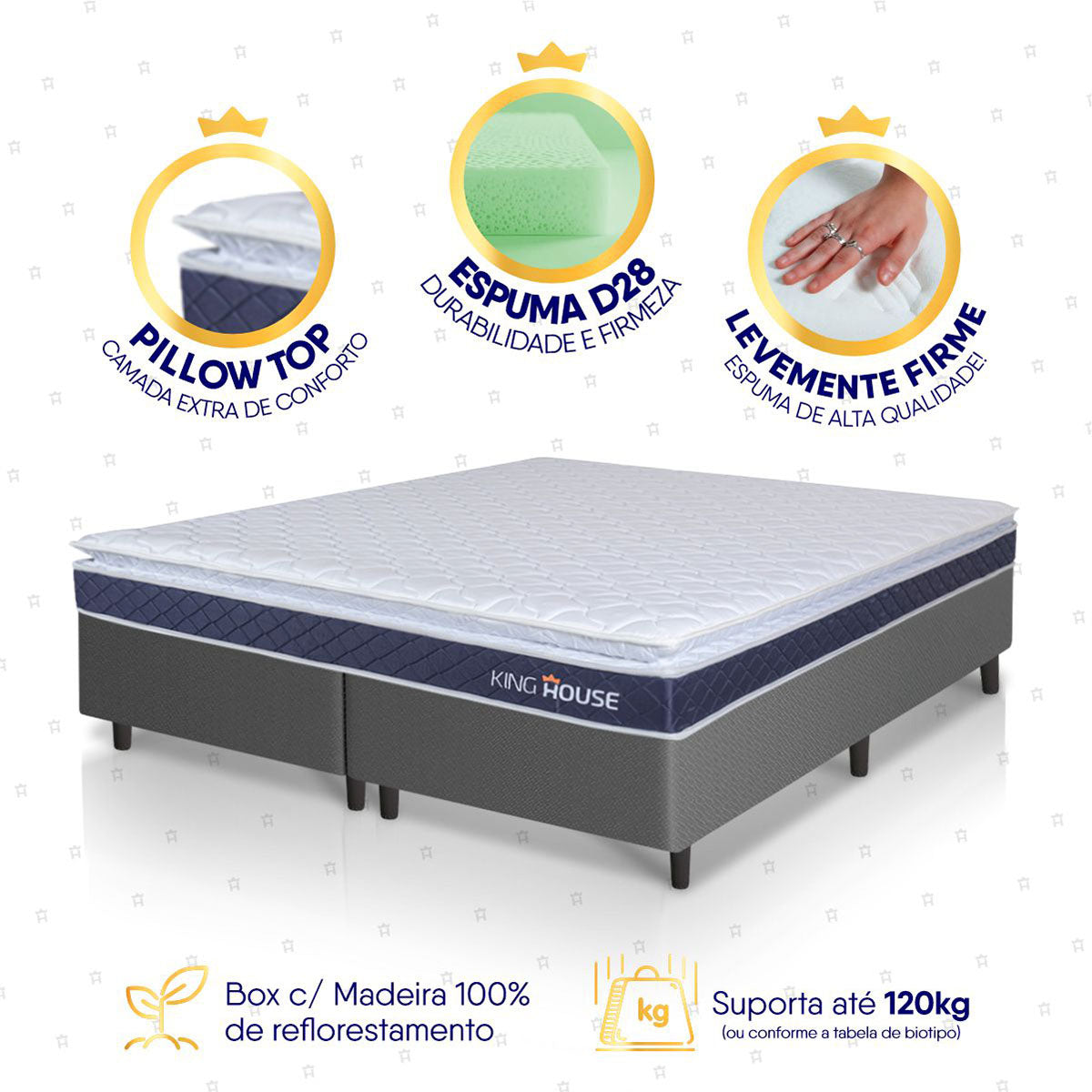 Cama Box Durban Espuma D28 King 193x203 Cinza King House