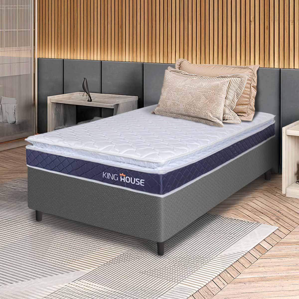 Cama Box Durban Espuma D28 Solteiro 88x188 Cinza King House