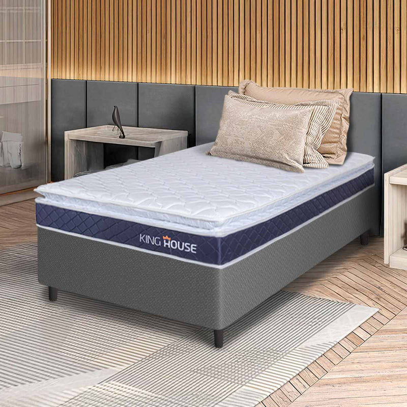 Cama Box Durban Espuma D28 Solteiro 88x188 Cinza King House