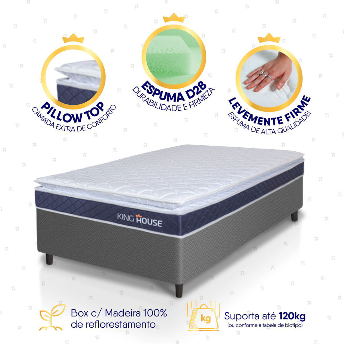 Cama Box Durban Espuma D28 Solteiro 88x188 Cinza King House