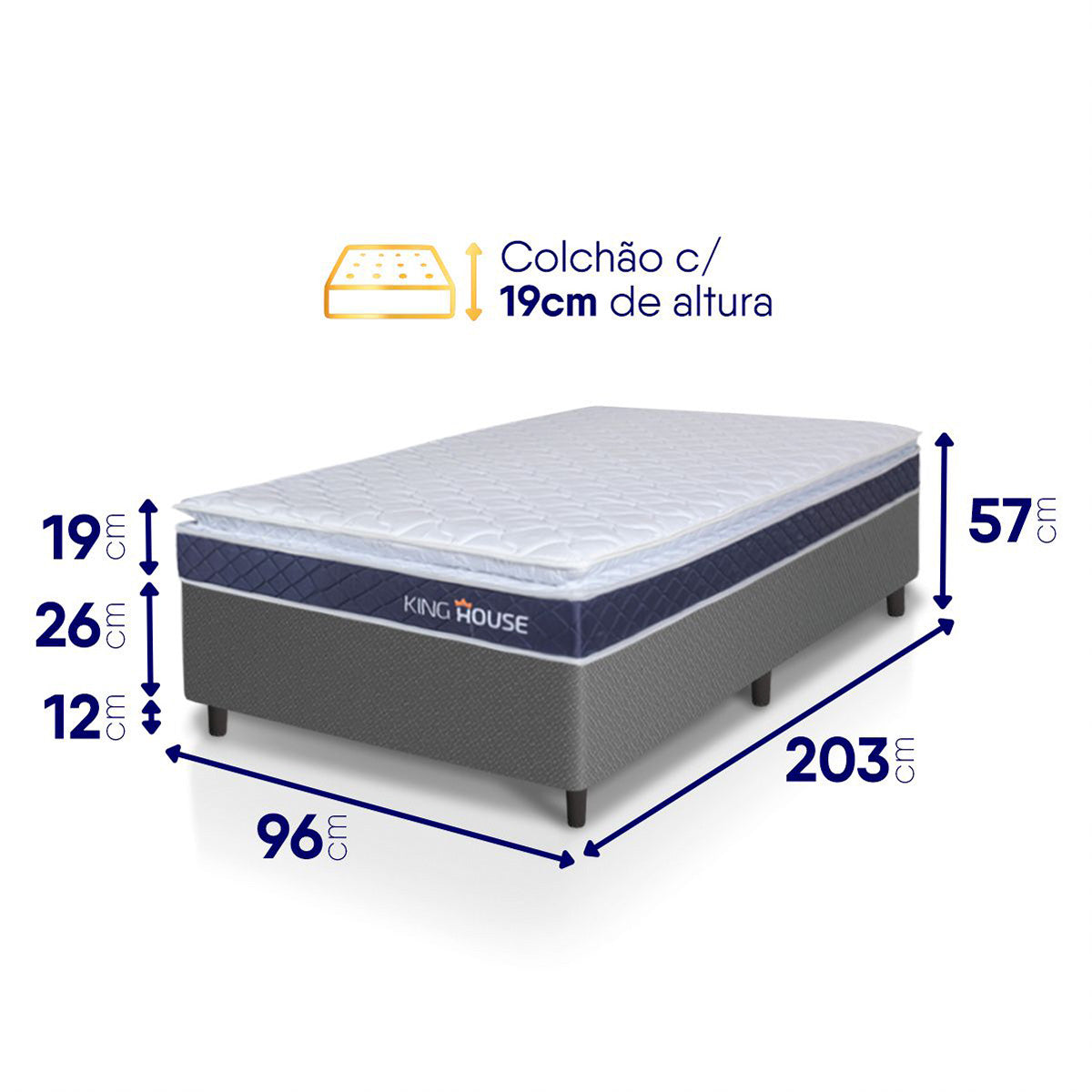 Cama Box Durban Espuma D28 Solteirão 96x203 Cinza King House