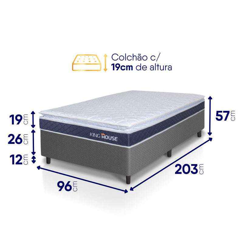 Cama Box Durban Espuma D28 Solteirão 96x203 Cinza King House