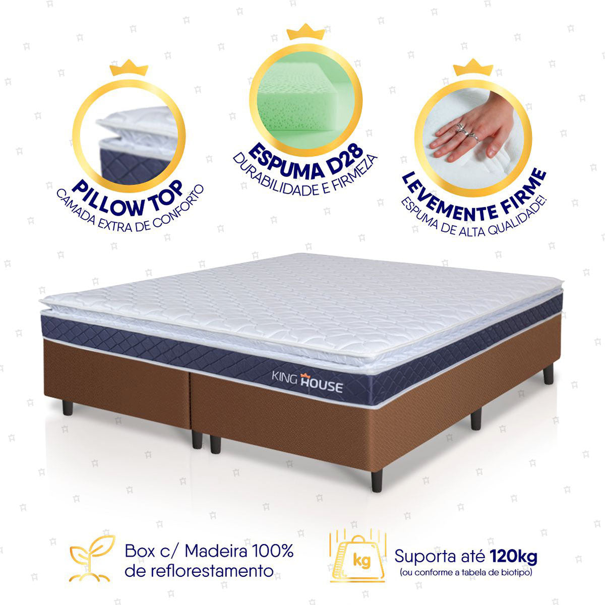 Cama Box Durban Espuma D28 Queen 158x198 Marrom King House