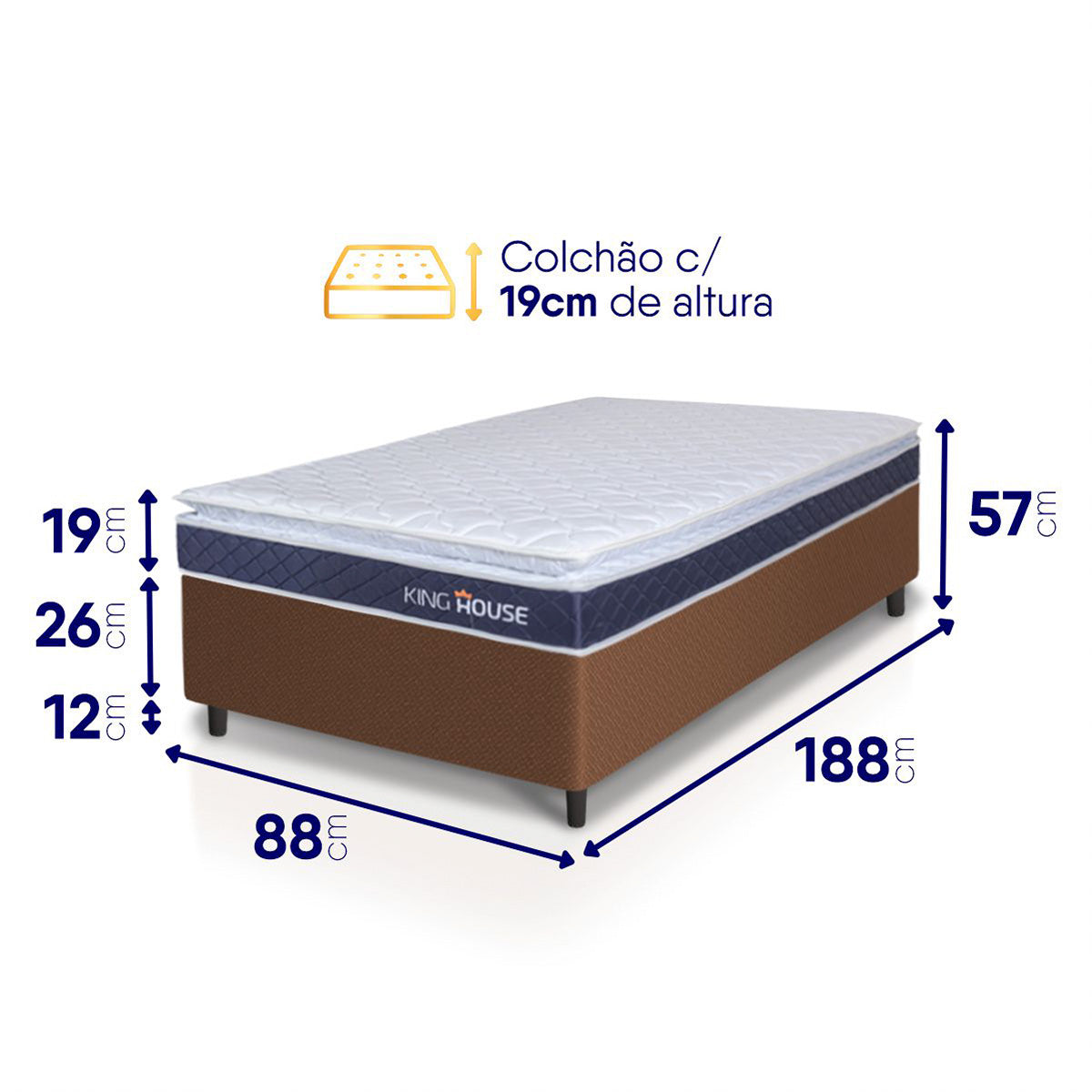 Cama Box Durban Espuma D28 Solteiro 88x188 Marrom King House