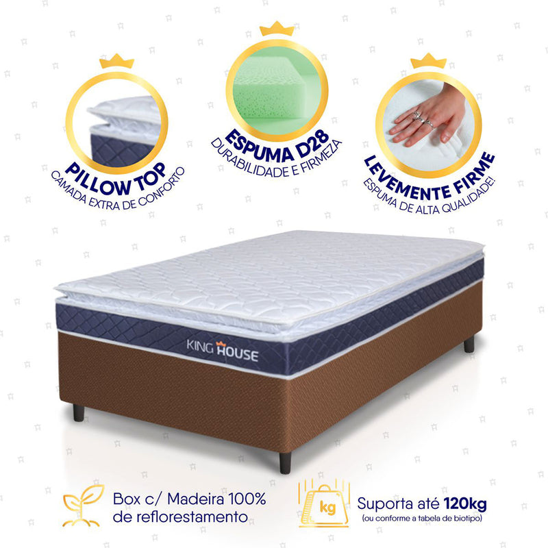 Cama Box Durban Espuma D28 Solteiro 88x188 Marrom King House