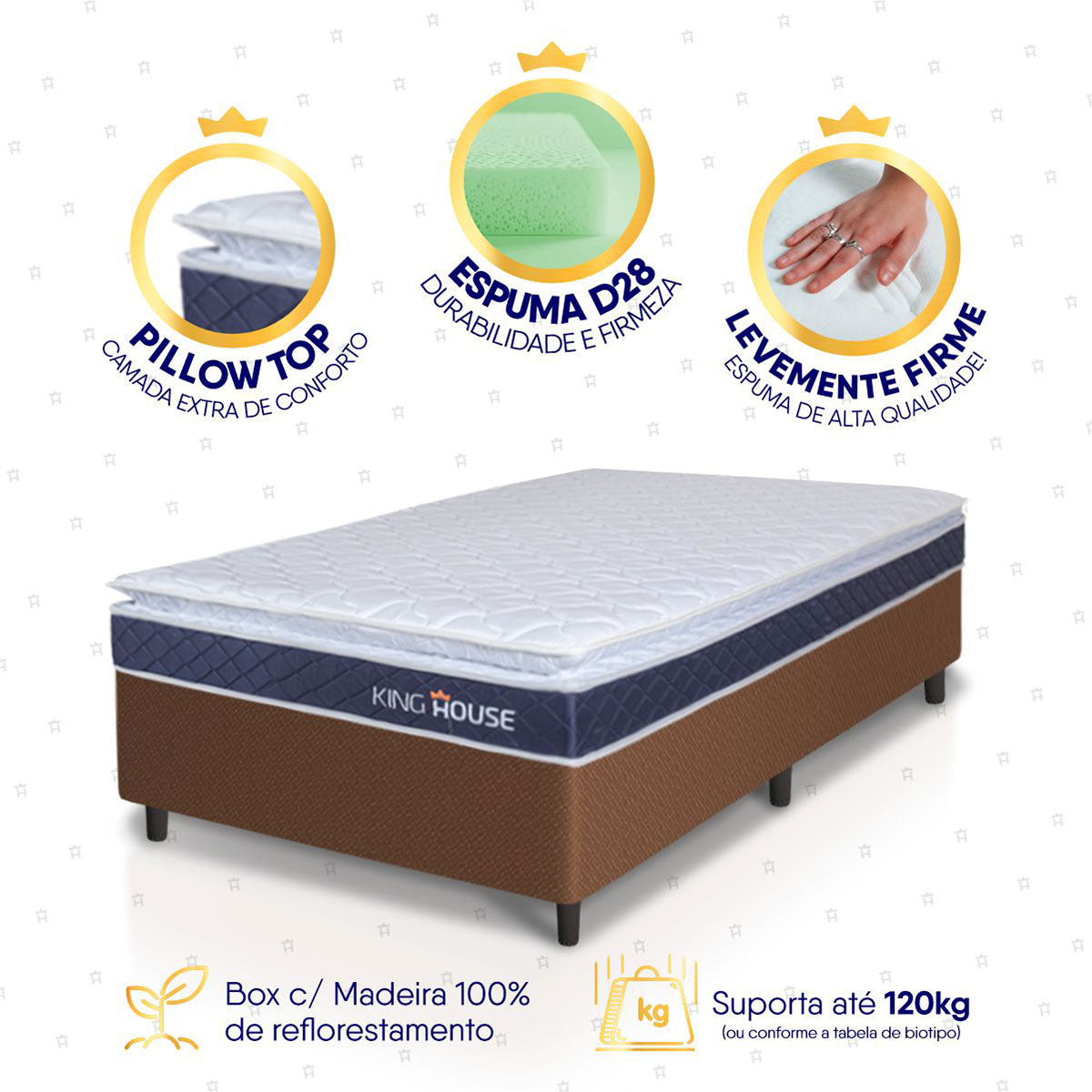 Cama Box Durban Espuma D28 Solteiro 96x203 Marrom King House
