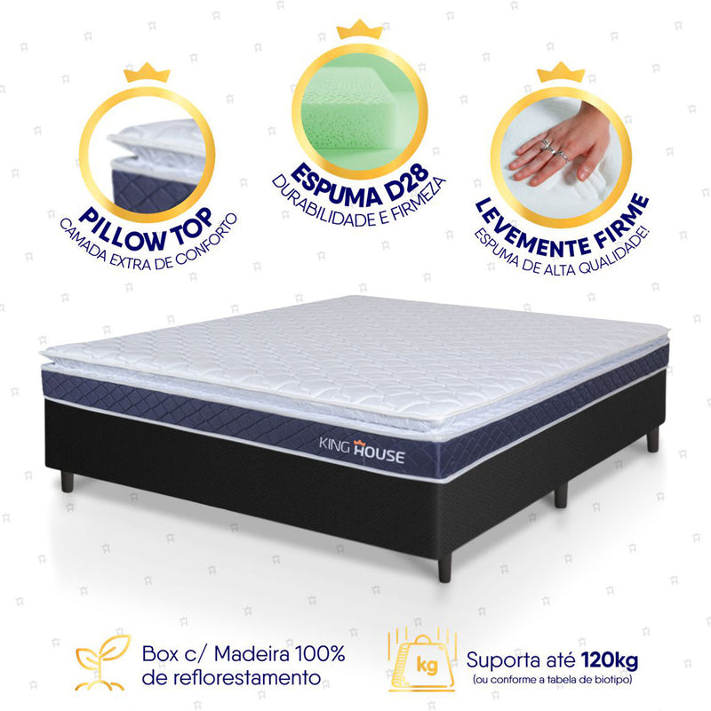 Cama Box Durban Espuma D28 Viúva 128x188 Preto King House