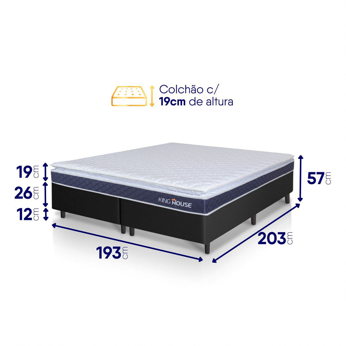 Cama Box Durban Espuma D28 King 193x203 Preto King House