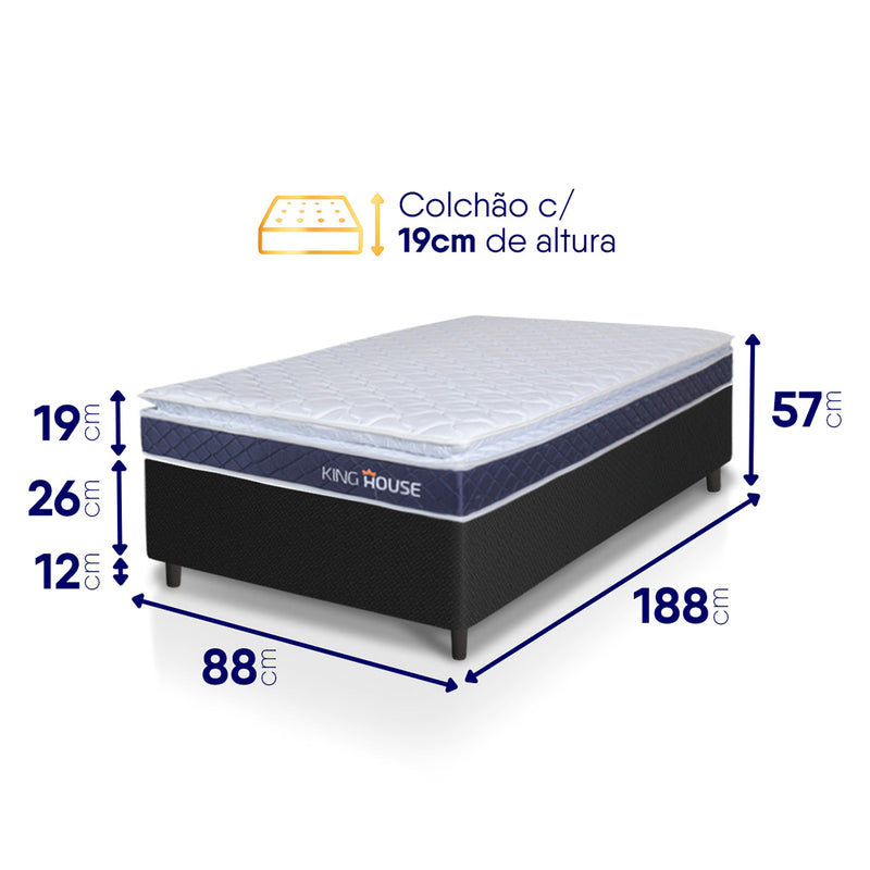 Cama Box Durban Espuma D28 Solteiro 88x188 Preto King House