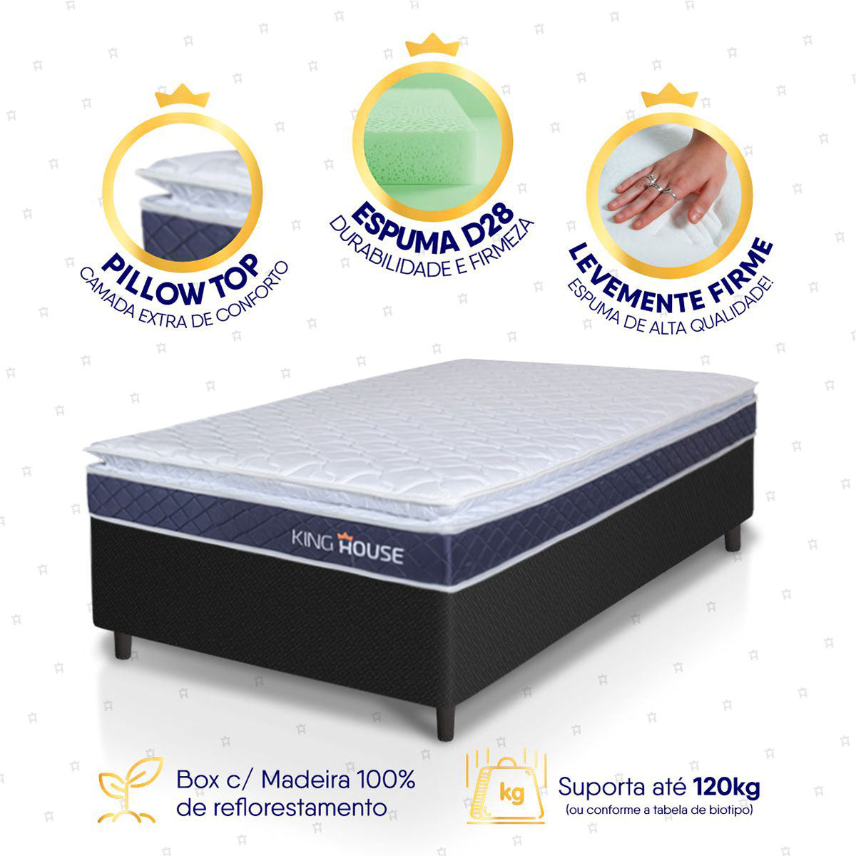 Cama Box Durban Espuma D28 Solteiro 88x188 Preto King House