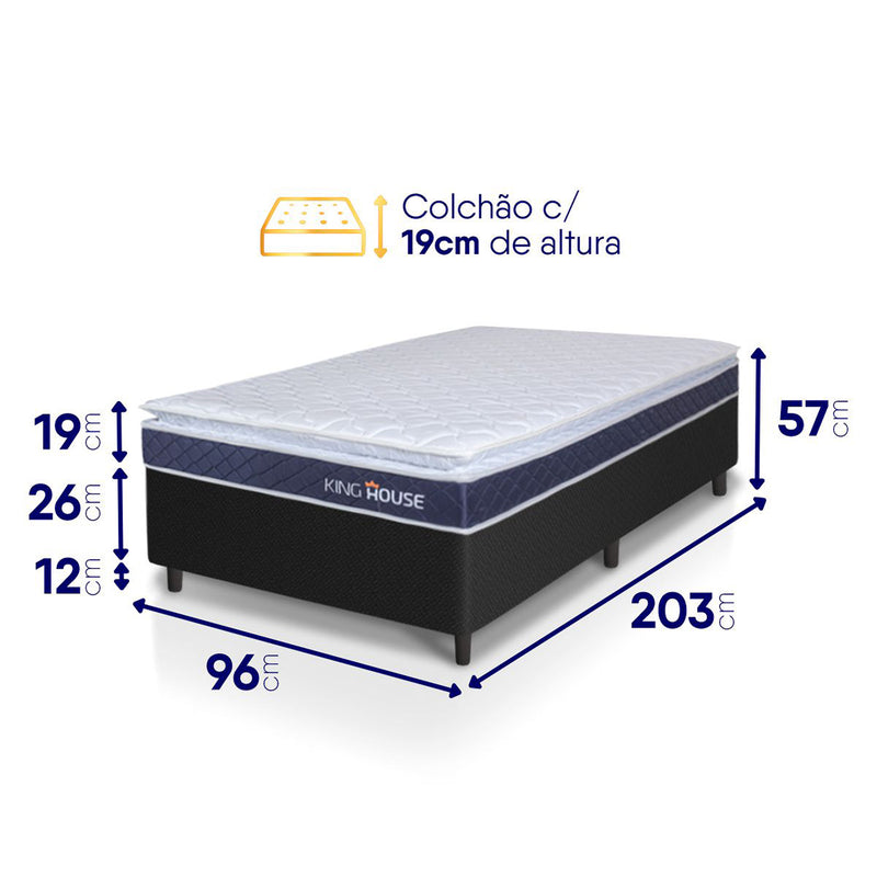 Cama Box Durban Espuma D28 Solteirão 96x203 Preto King House