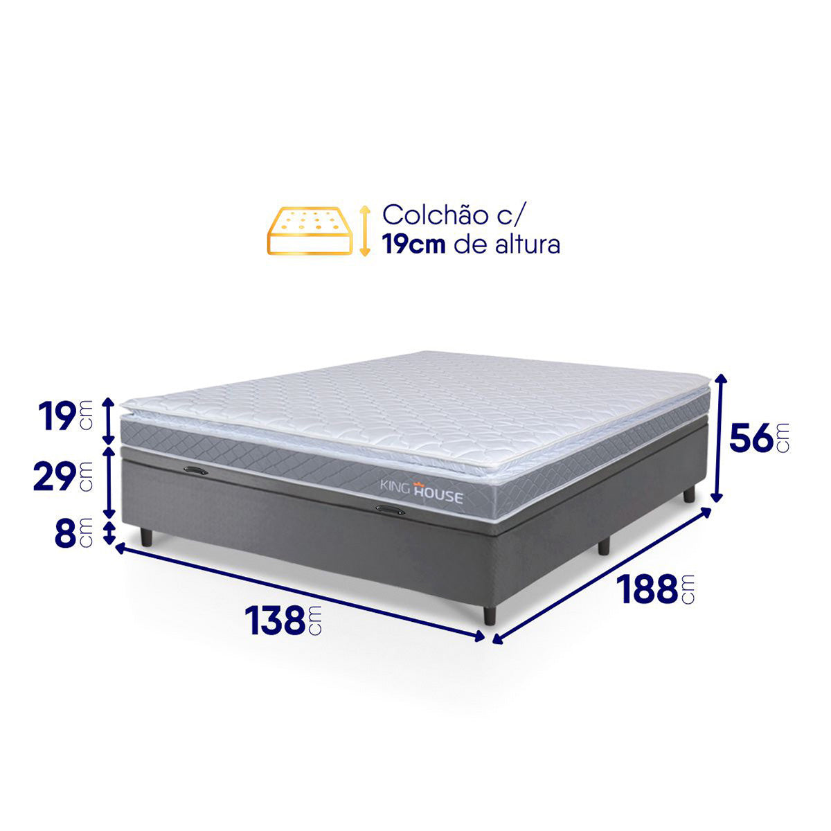 Cama Box Baú Durban Espuma D28 Casal 138x188 King House