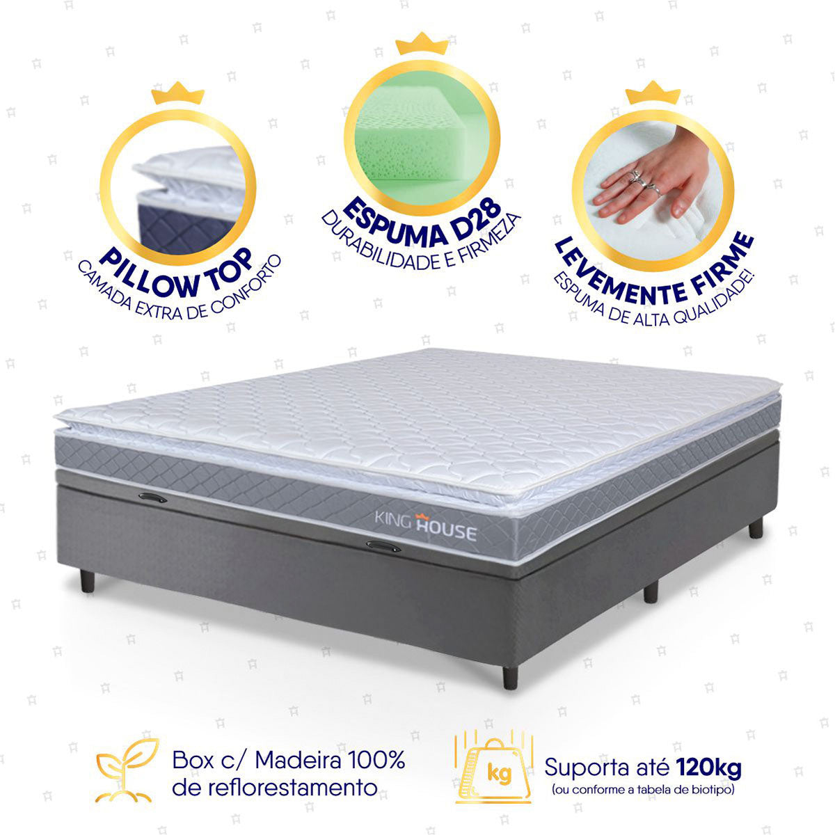 Cama Box Baú Durban Espuma D28 Casal 138x188 King House