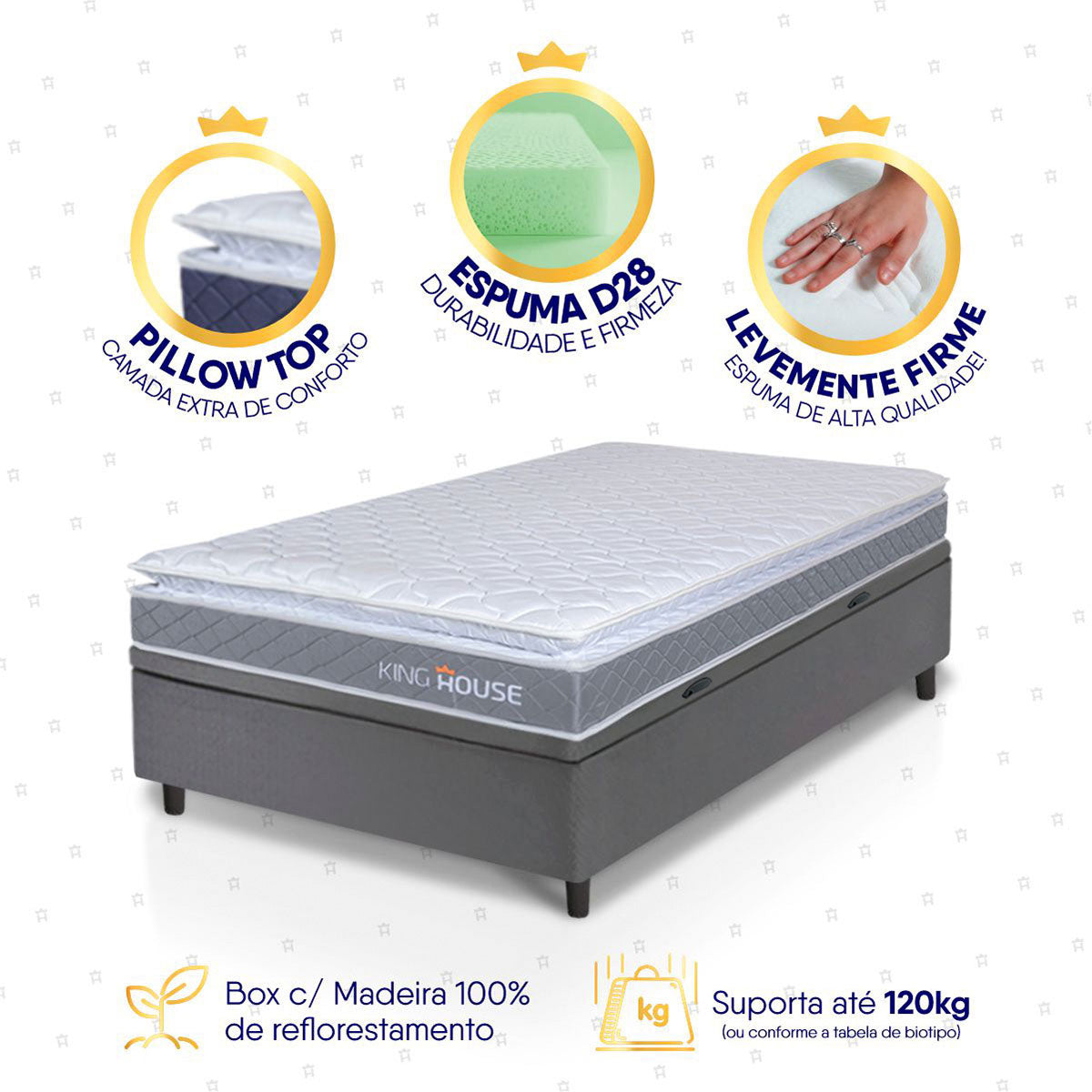 Cama Box Baú Durban Espuma D28 Solteiro 88x188 King House