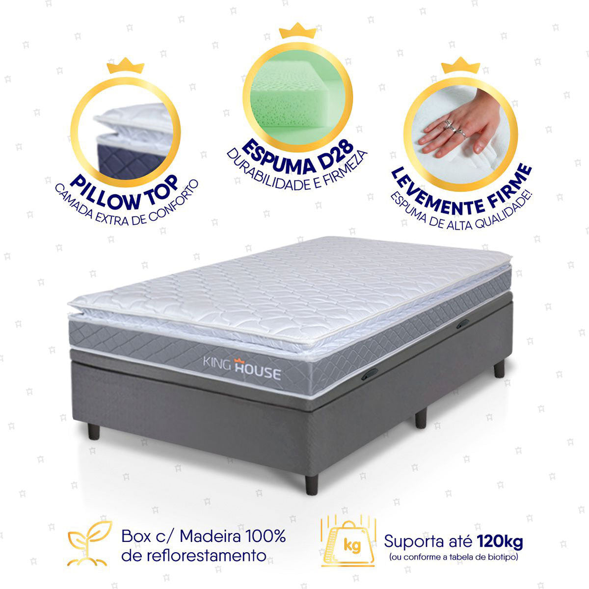 Cama Box Baú Durban Espuma D28 Solteirão 96x203 King House