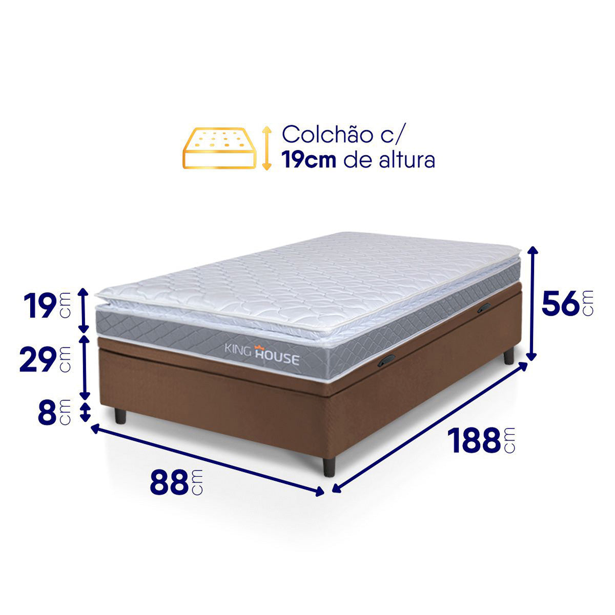Cama Box Baú Durban Espuma D28 Solteiro 88x188 King House