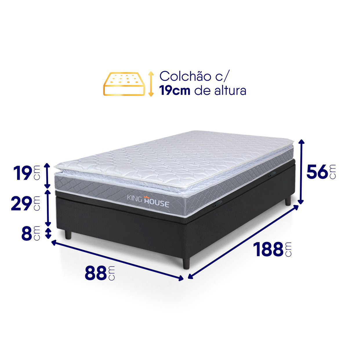 Cama Box Baú Durban Espuma D28 Solteiro 88x188 King House