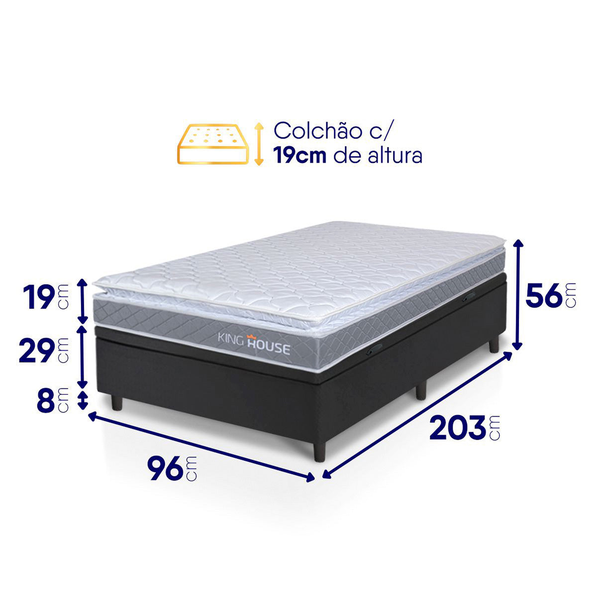 Cama Box Baú Durban Espuma D28 Solteirão 96x203 King House