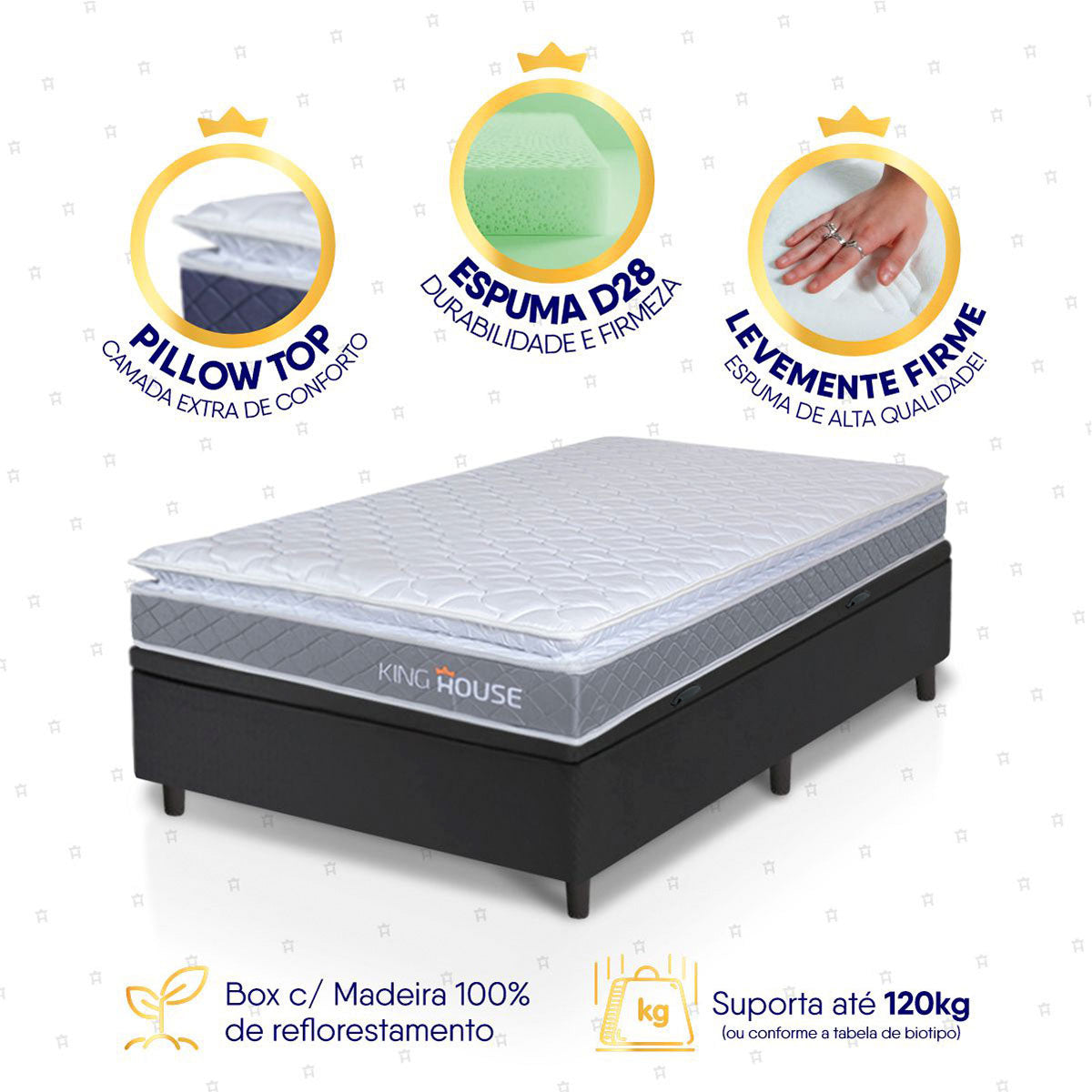 Cama Box Baú Durban Espuma D28 Solteirão 96x203 King House