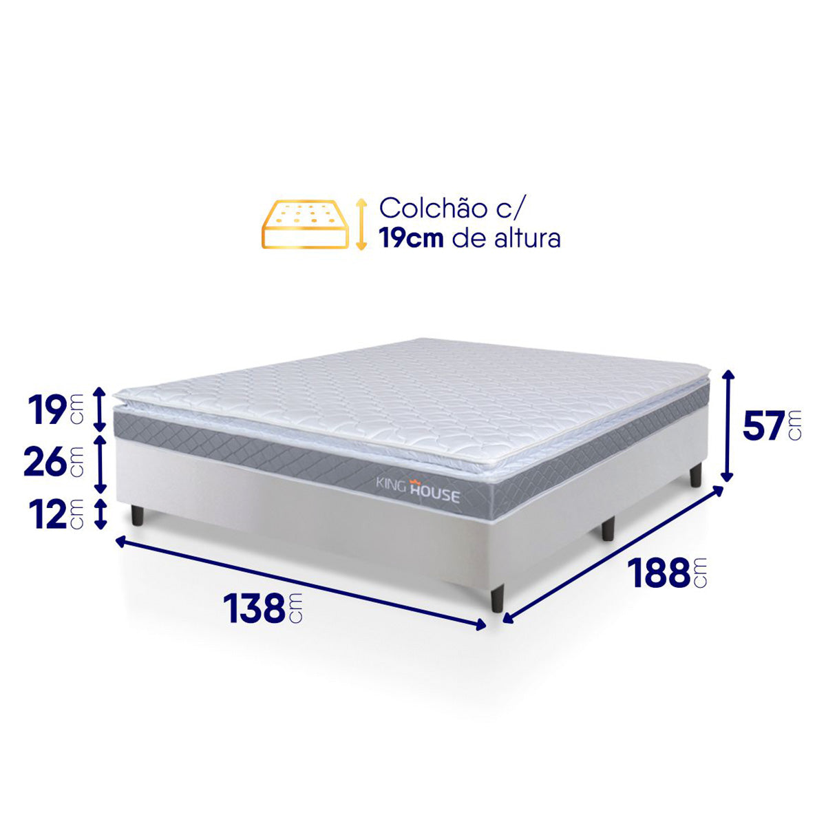 Cama Box Durban Espuma D28 Casal 138x188 Branco King House