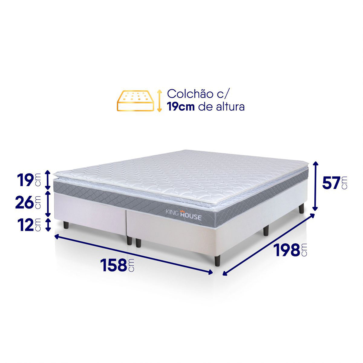Cama Box Durban Espuma D28 Queen 158x198 Branco King House