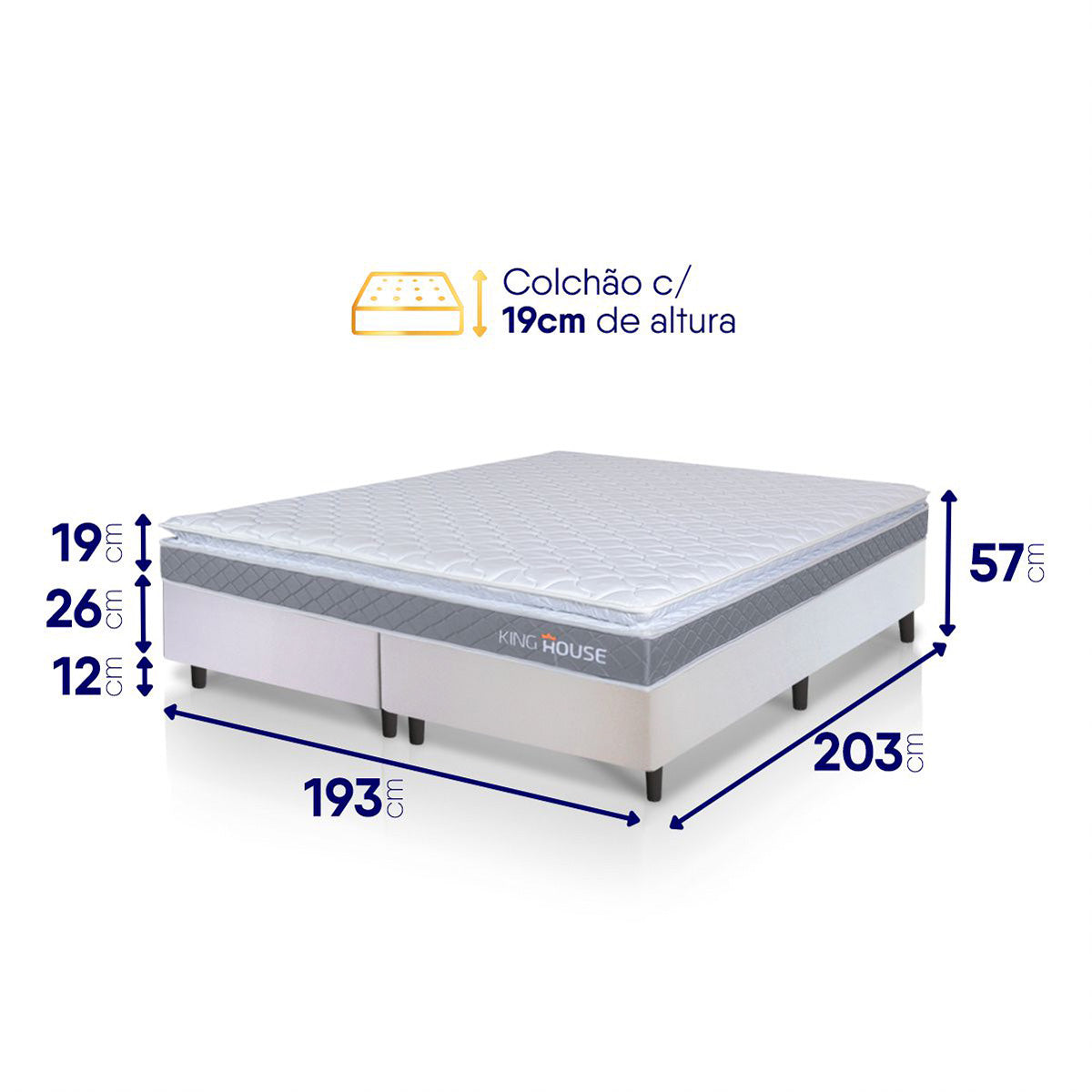 Cama Box Durban Espuma D28 King 193x203 Branco King House