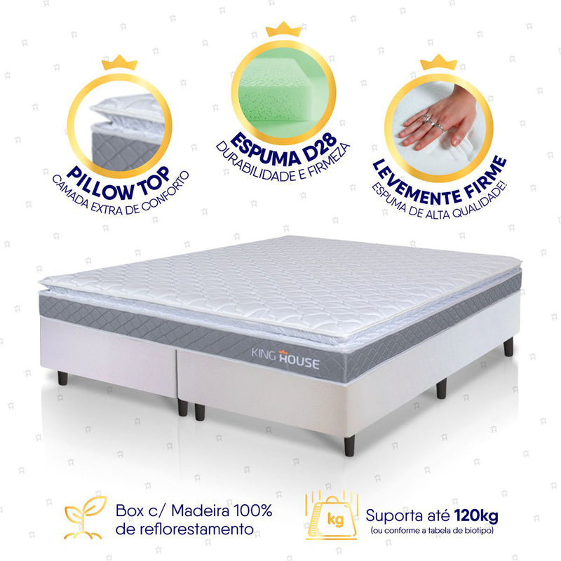 Cama Box Durban Espuma D28 King 193x203 Branco King House