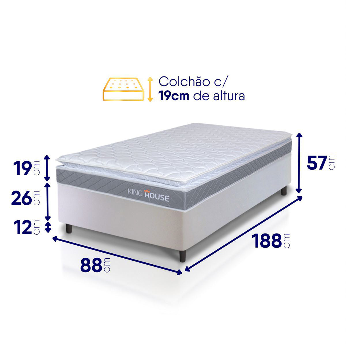 Cama Box Durban Espuma D28 Solteiro 88x188 Branco King House