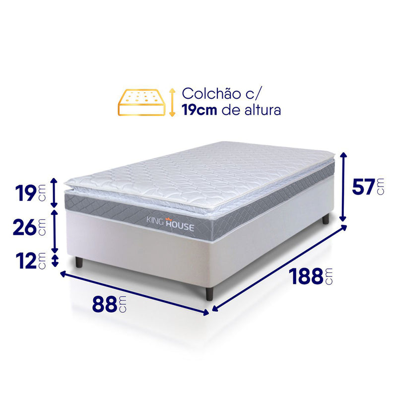 Cama Box Durban Espuma D28 Solteiro 88x188 Branco King House