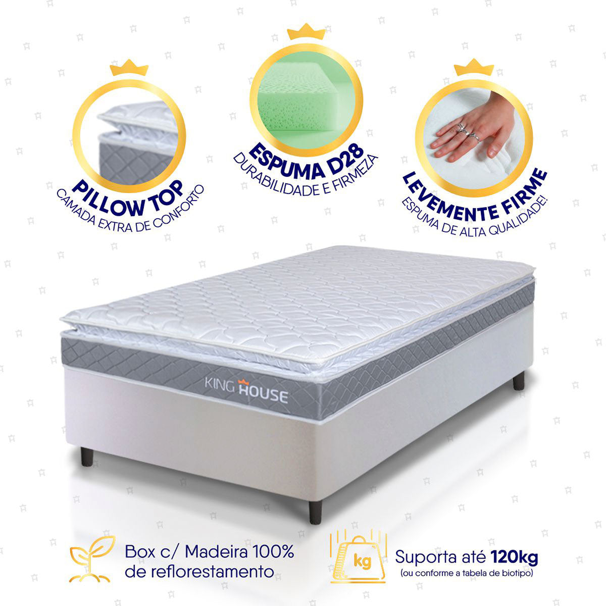 Cama Box Durban Espuma D28 Solteiro 88x188 Branco King House