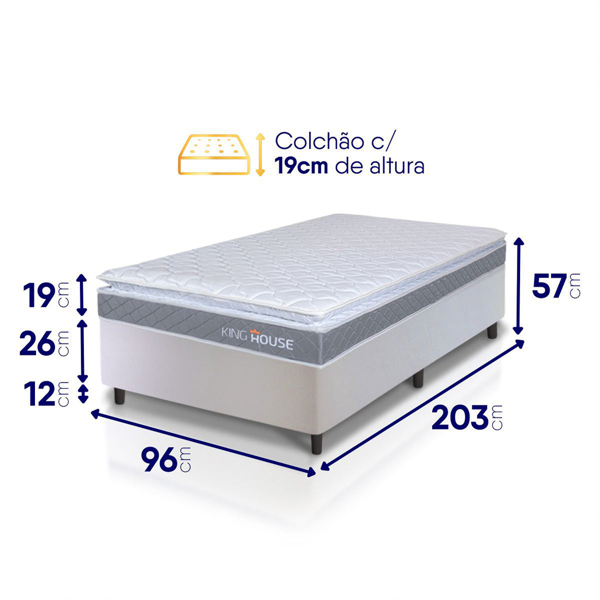 Cama Box Durban Espuma D28 Solteiro 96x203 Branco King House