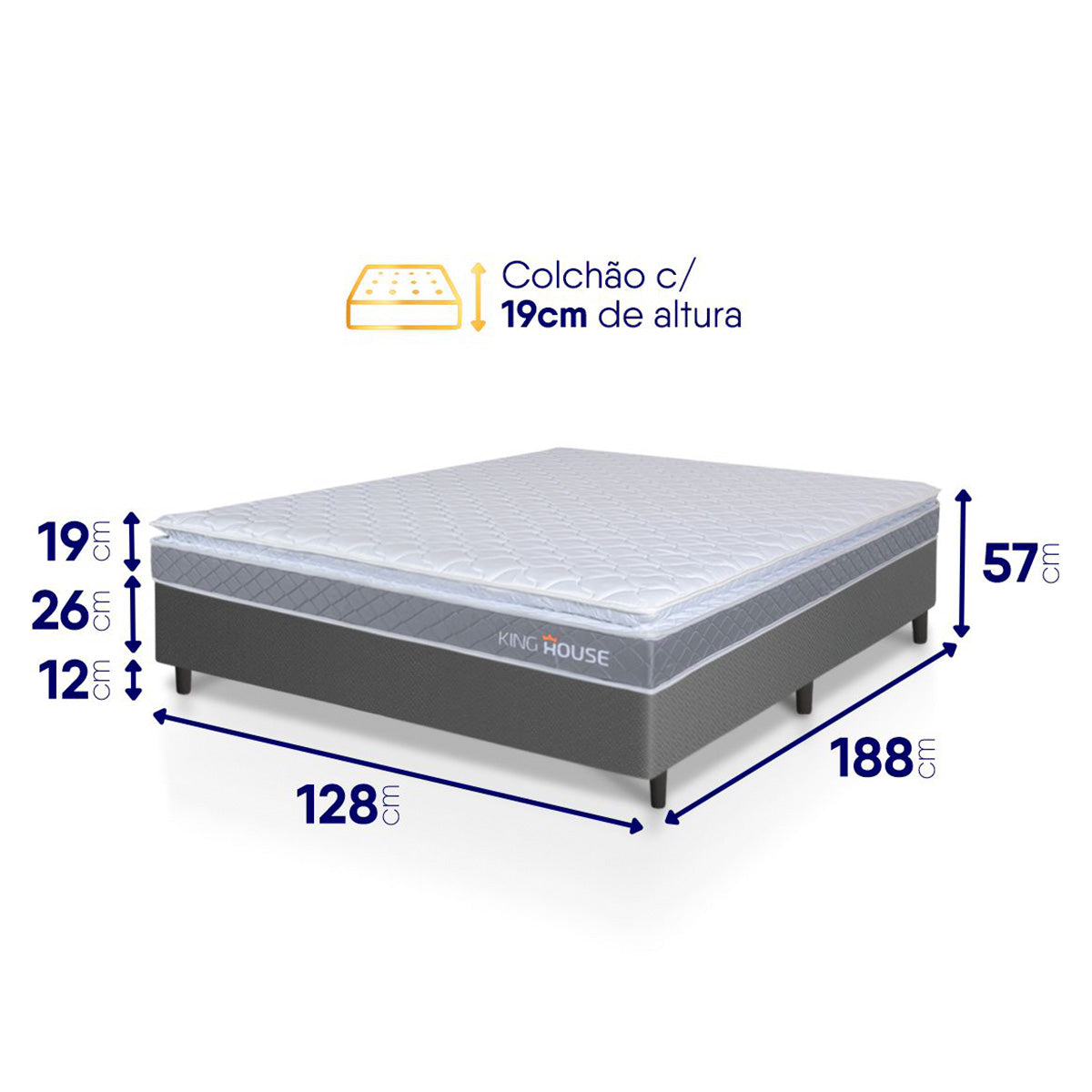 Cama Box Durban Espuma D28 Viúva 128x188 Cinza King House