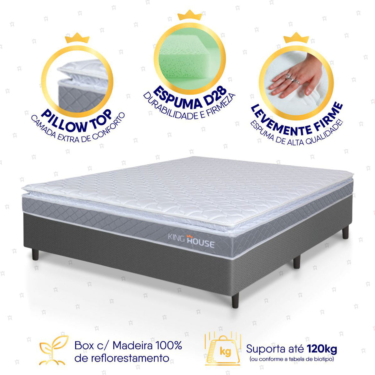 Cama Box Durban Espuma D28 Viúva 128x188 Cinza King House