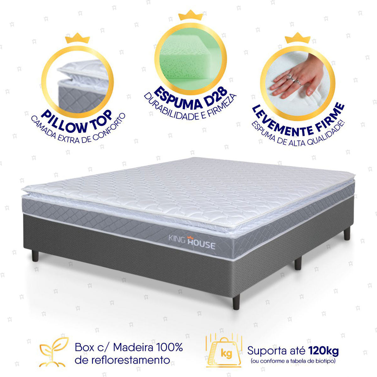 Cama Box Durban Espuma D28 Casal 138x188 Cinza King House