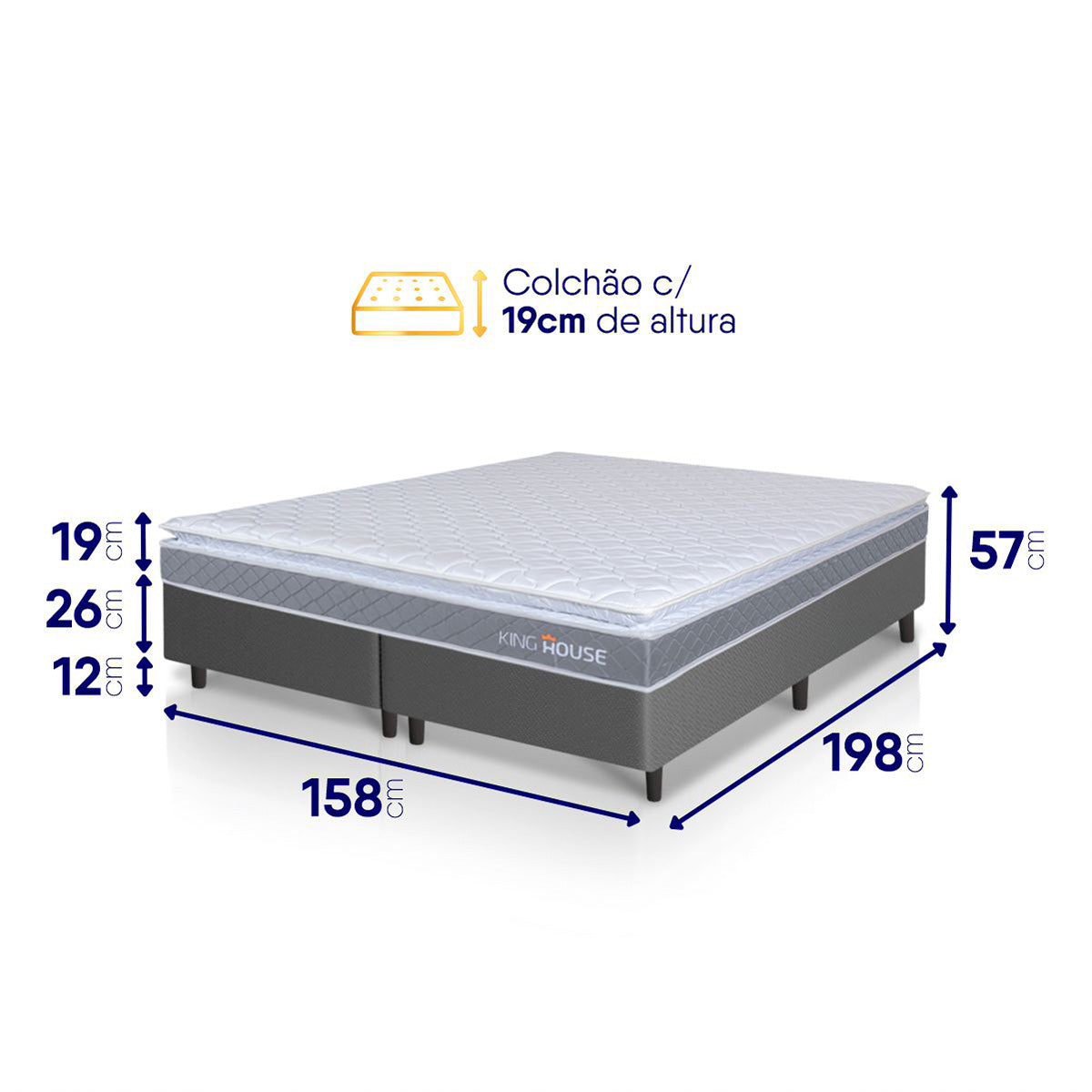 Cama Box Durban Espuma D28 Queen 158x198 Cinza King House