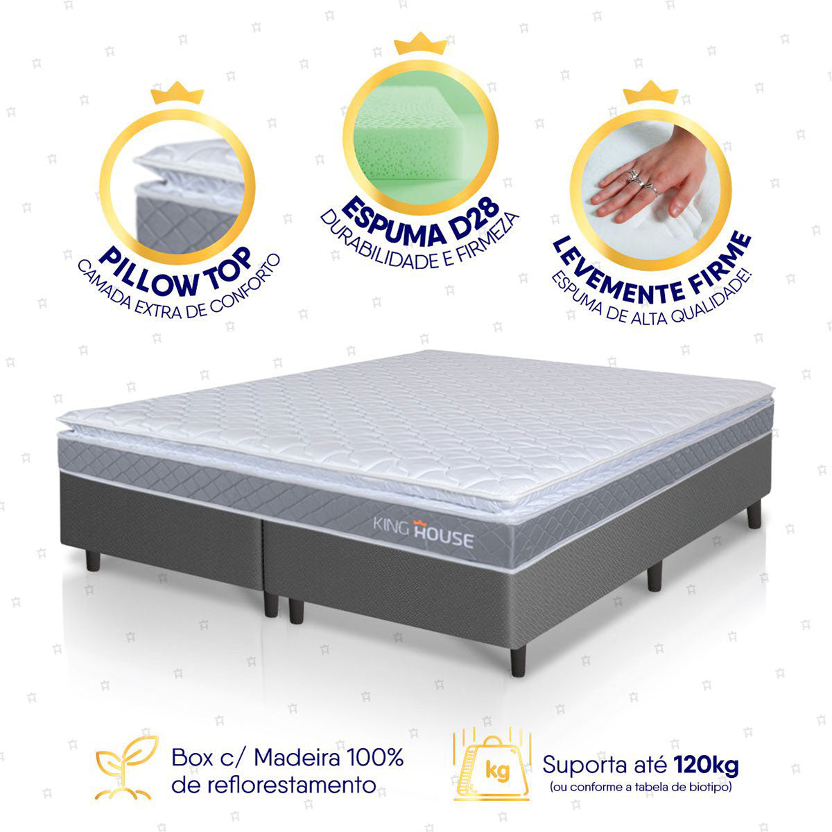Cama Box Durban Espuma D28 Queen 158x198 Cinza King House