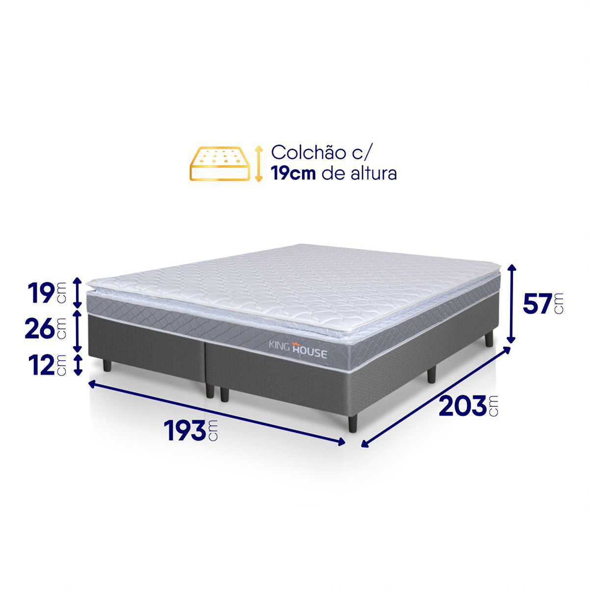 Cama Box Durban Espuma D28 King 193x203 Cinza King House
