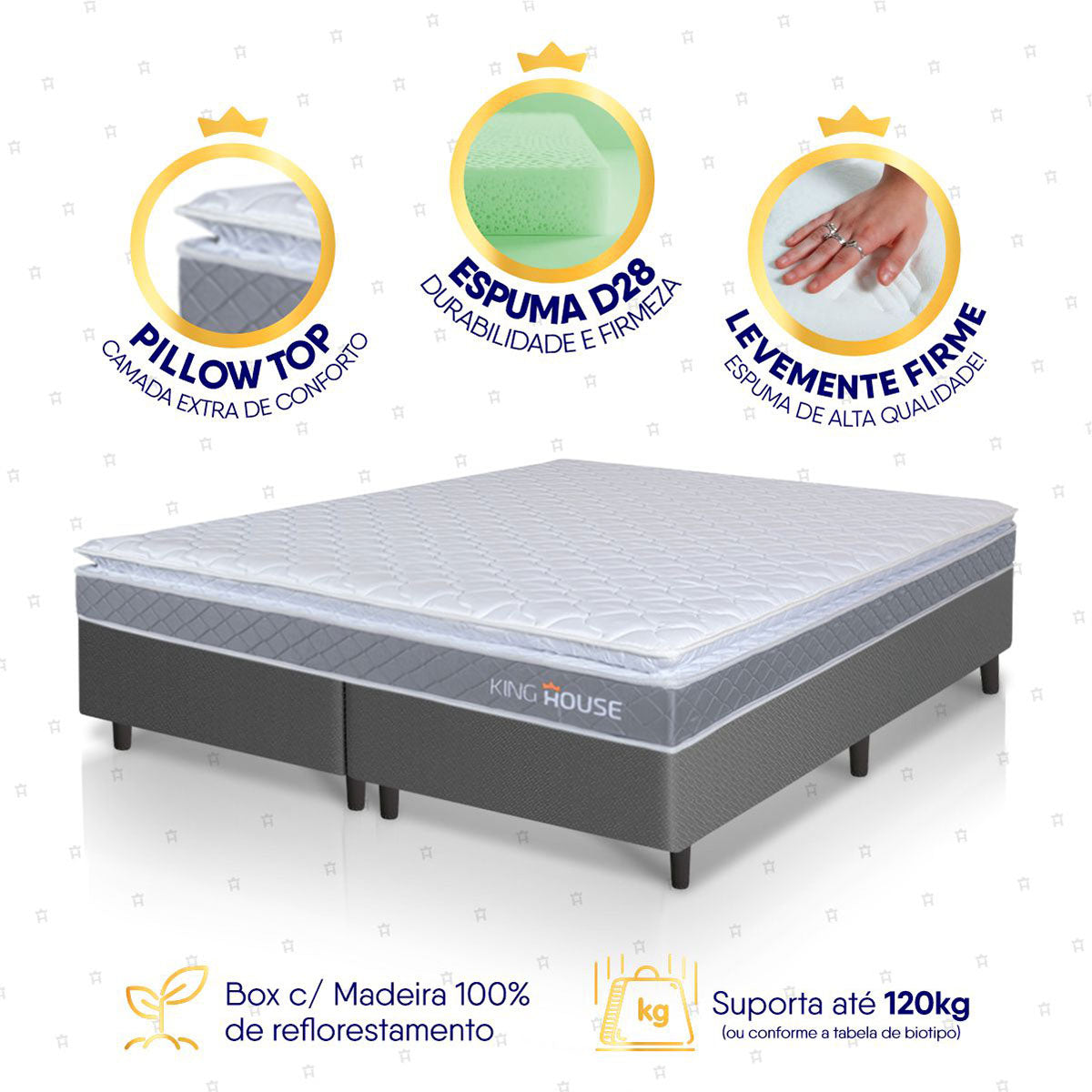 Cama Box Durban Espuma D28 King 193x203 Cinza King House
