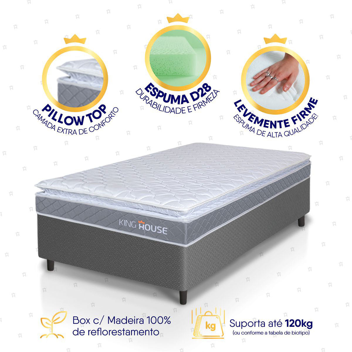 Cama Box Durban Espuma D28 Solteiro 88x188 Cinza King House