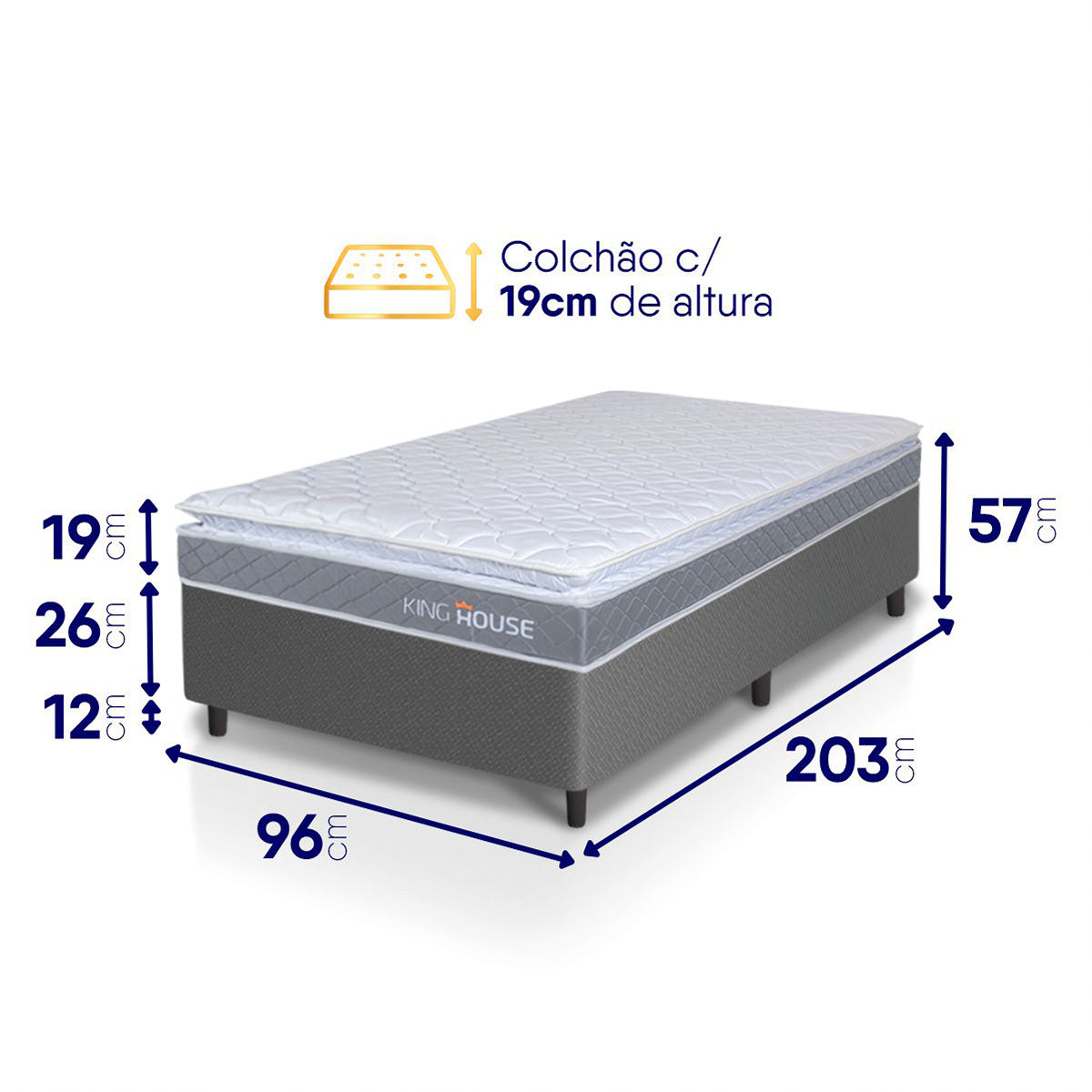 Cama Box Durban Espuma D28 Solteirão 96x203 Cinza King House