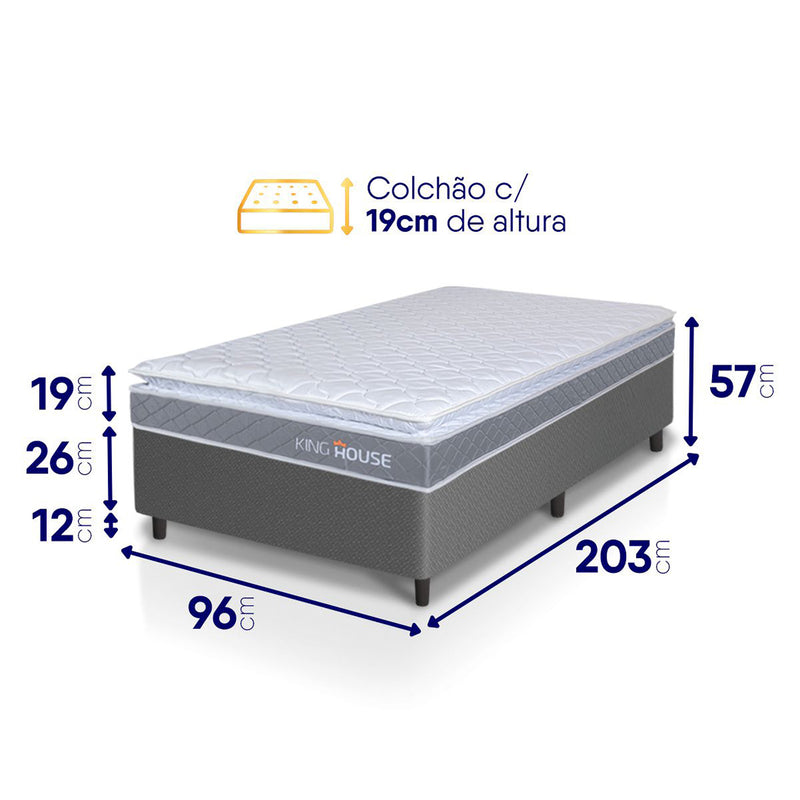 Cama Box Durban Espuma D28 Solteirão 96x203 Cinza King House