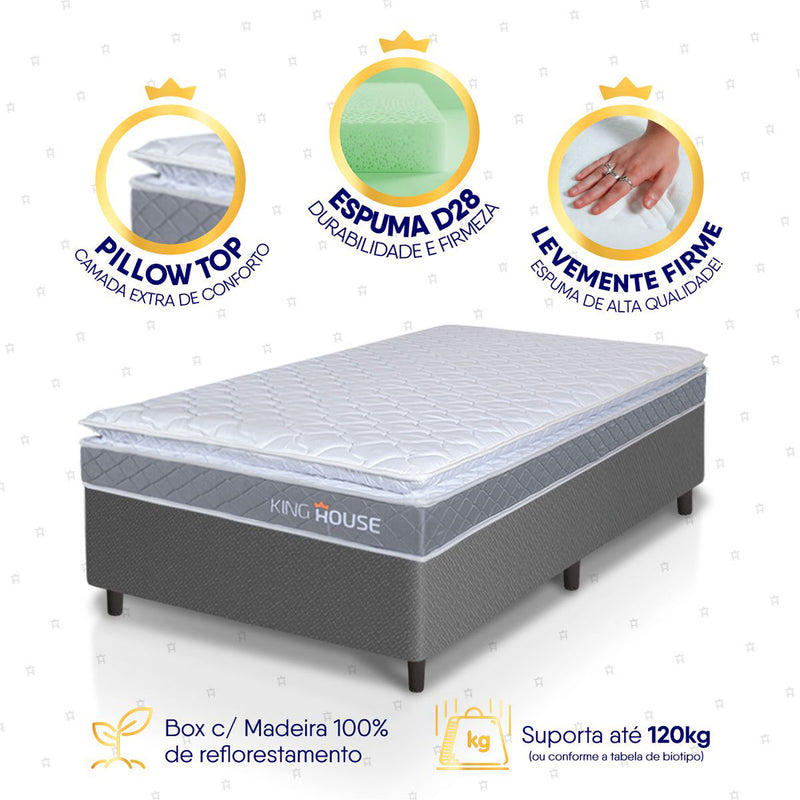 Cama Box Durban Espuma D28 Solteirão 96x203 Cinza King House