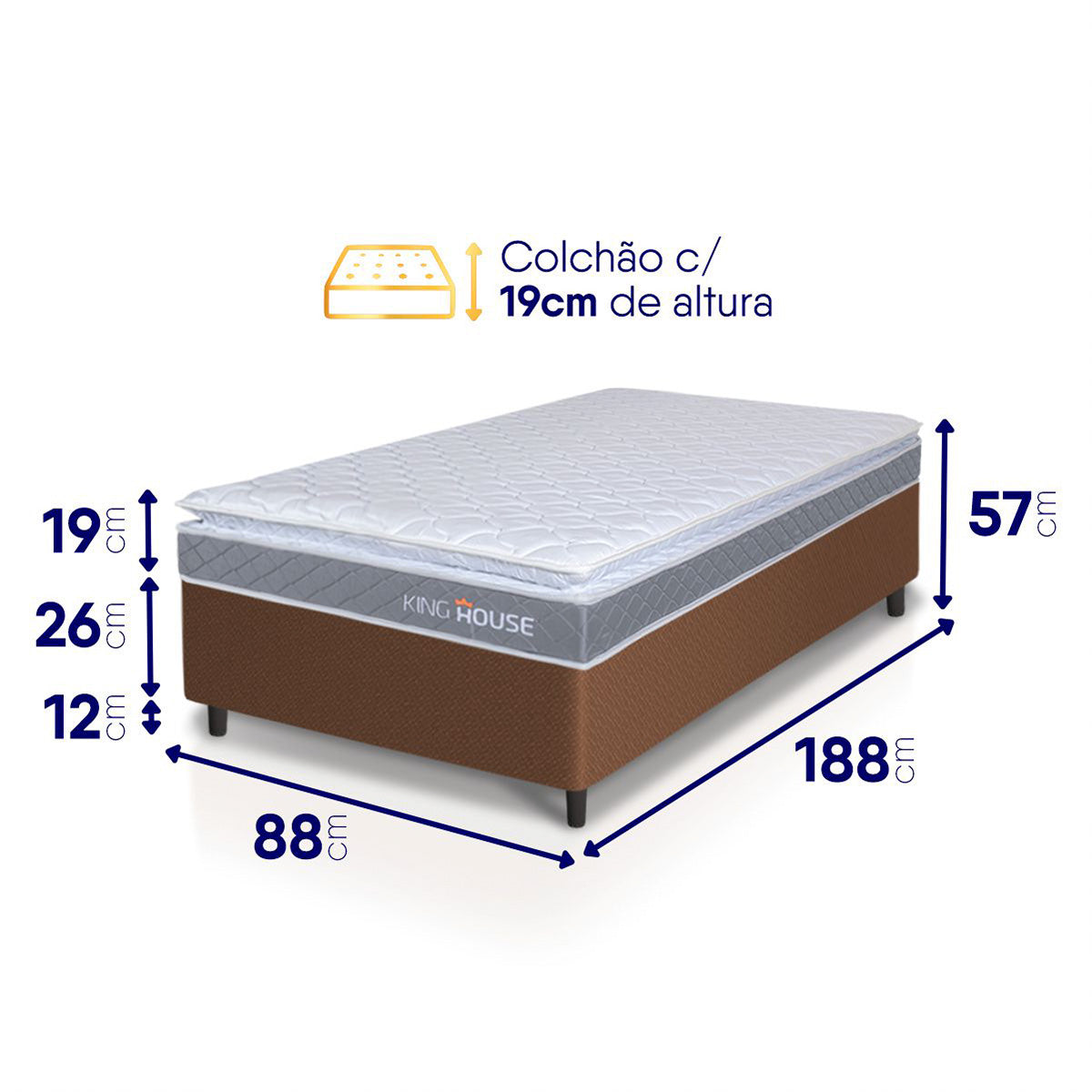 Cama Box Durban Espuma D28 Solteiro 88x188 Marrom King House