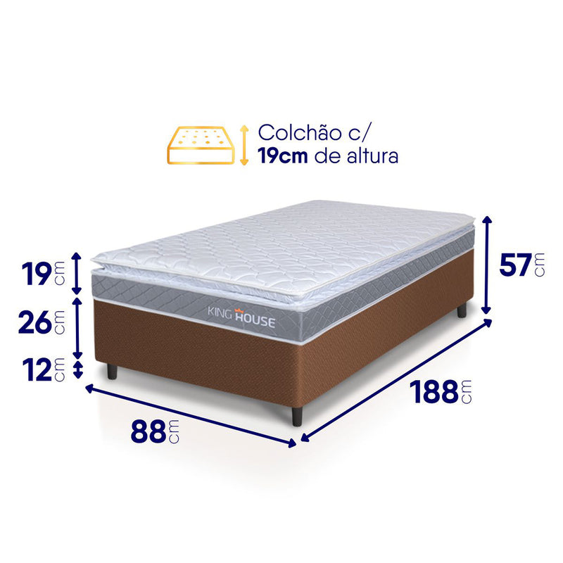 Cama Box Durban Espuma D28 Solteiro 88x188 Marrom King House