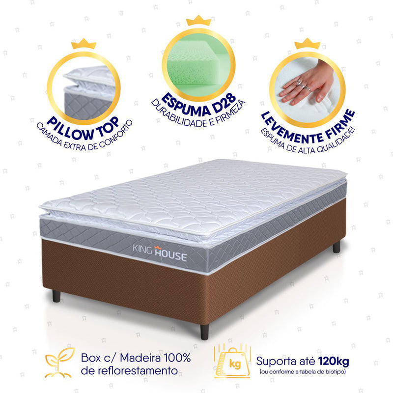 Cama Box Durban Espuma D28 Solteiro 88x188 Marrom King House