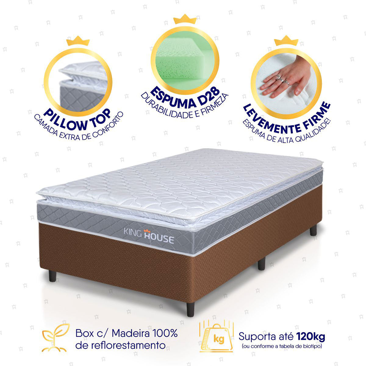 Cama Box Durban Espuma D28 Solteiro 96x203 Marrom King House