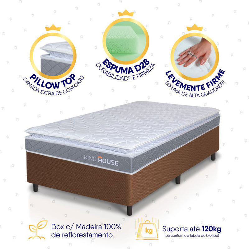 Cama Box Durban Espuma D28 Solteiro 96x203 Marrom King House
