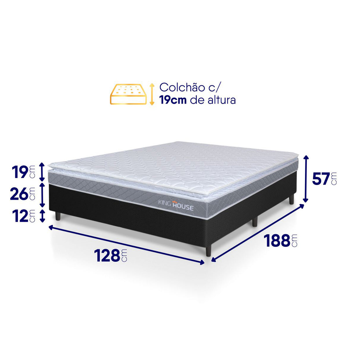 Cama Box Durban Espuma D28 Viúva 128x188 Preto King House