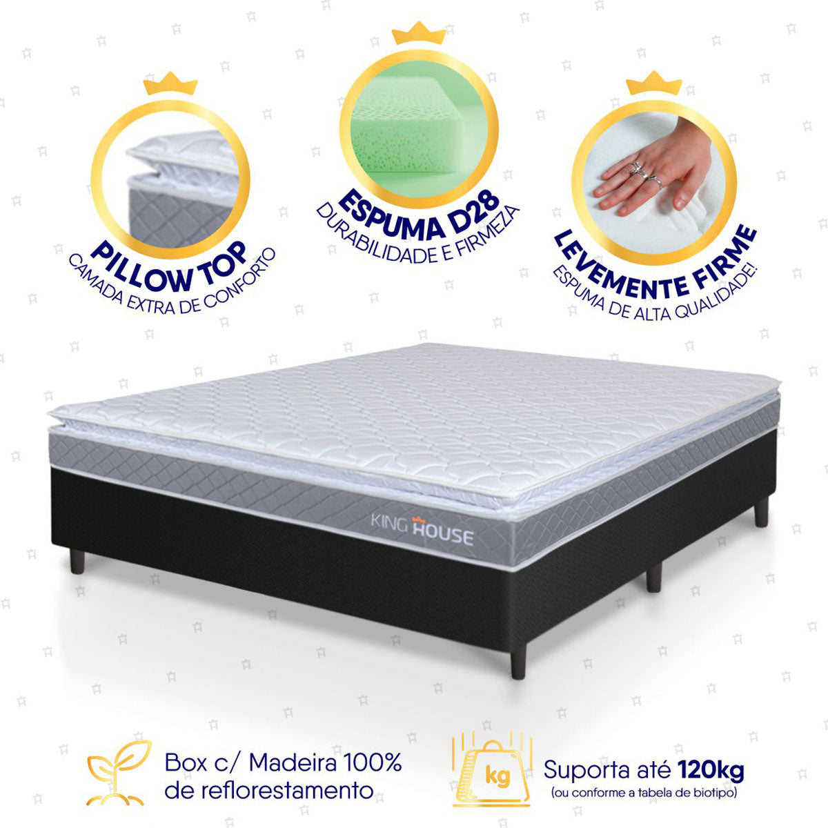 Cama Box Durban Espuma D28 Viúva 128x188 Preto King House