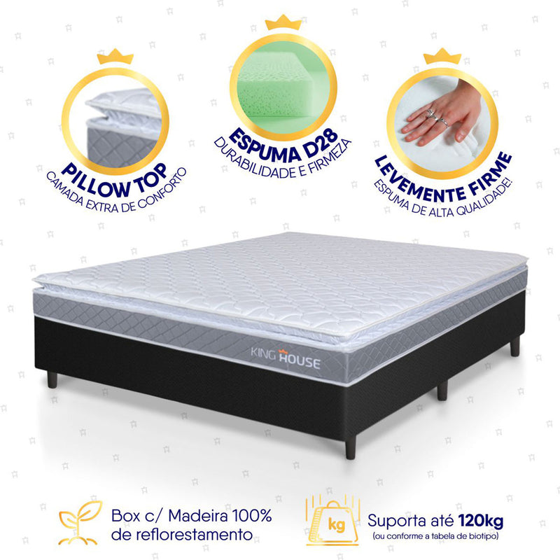 Cama Box Durban Espuma D28 Viúva 128x188 Preto King House